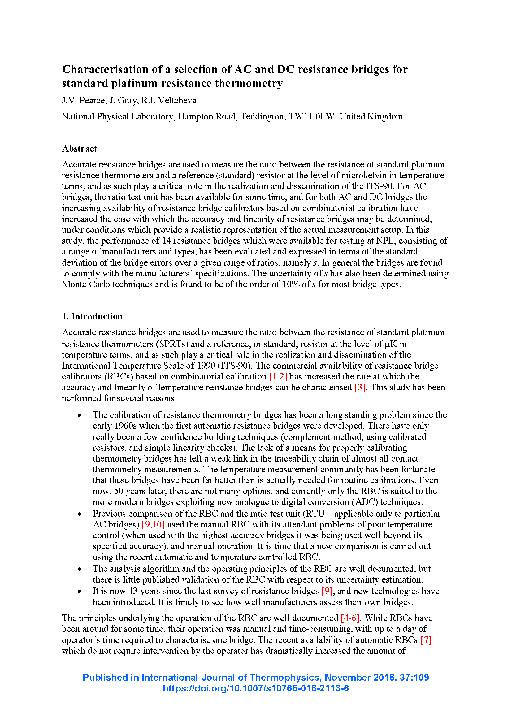 NPL � Characterisation of resistance bridges